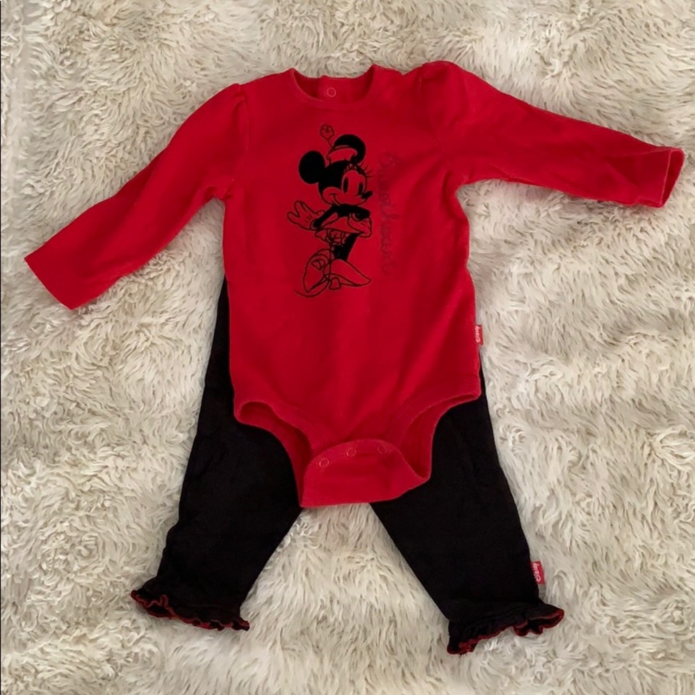 DISNEY Girl’s Minnie Mouse Onesie Legging Set Size 9-12 months EUC